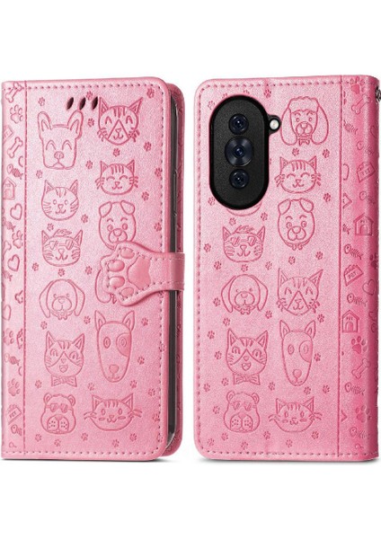 Huawei Nova 10 Için Karikatür Hayvanlar Deri Telefon Kılıfı (Yurt Dışından)