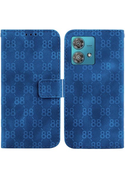 Motorola Kenar 40 Neo Pu Deri Kickstand Çift 8 Kabartmalı Telefon Kılıfı (Yurt Dışından)