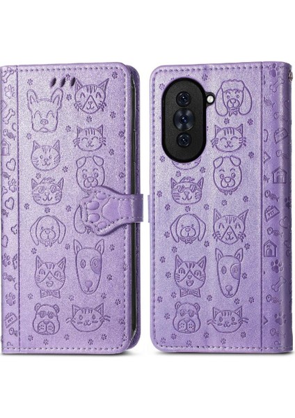 Huawei Nova 10 Için Karikatür Hayvanlar Deri Telefon Kılıfı (Yurt Dışından)