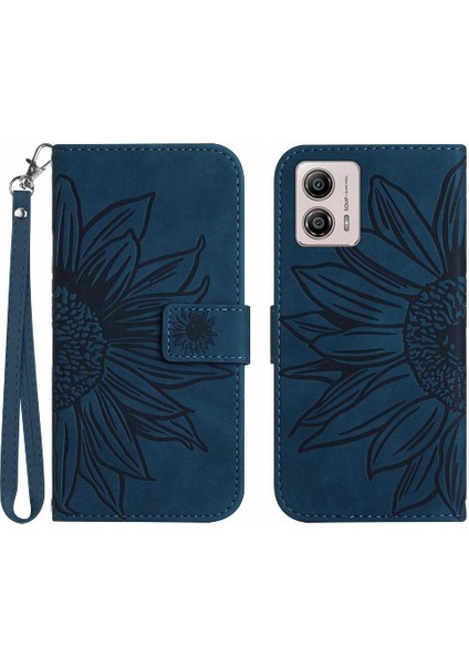 Motorola Moto G53 Flip Cüzdan Için Kabartmalı Ayçiçeği Kısa Telefon Kılıfı (Yurt Dışından)