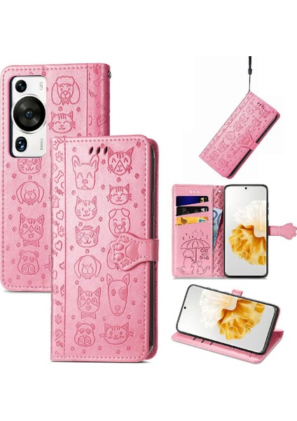 Huawei P60 Pro Karikatür Hayvanlar Için Kısa Kayış Çevirin Telefon Kılıfı (Yurt Dışından) modelleri