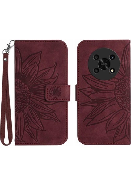 Onur Magic4 Lite 5g Için Kısa Kayış Flip Cüzdan Lüks Pu Telefon Kılıfı (Yurt Dışından)