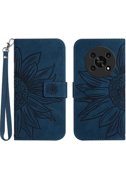 Onur Magic4 Lite 5g Için Kısa Kayış Flip Cüzdan Lüks Pu Telefon Kılıfı (Yurt Dışından)