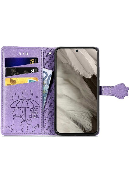 Google Piksel 8 Için Kısa Kayış Deri Karikatür Hayvanlar Flip Telefon Kılıfı (Yurt Dışından)