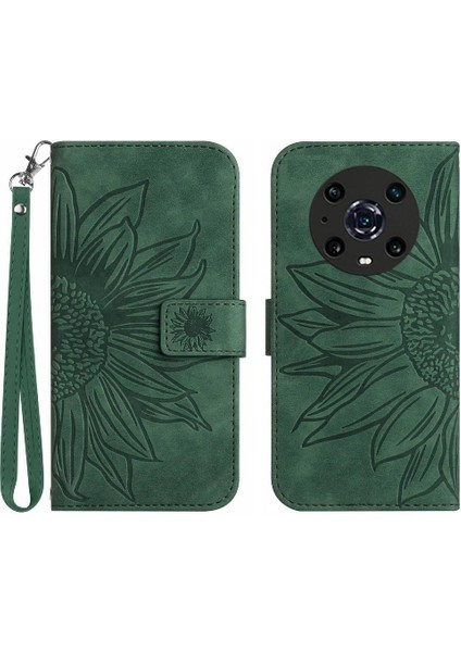 Onur Magic4 Pro Flip Cüzdan Için Kabartmalı Ayçiçeği Kısa Telefon Kılıfı (Yurt Dışından)