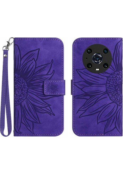 Onur Magic4 Pro Flip Cüzdan Için Kabartmalı Ayçiçeği Kısa Telefon Kılıfı (Yurt Dışından)