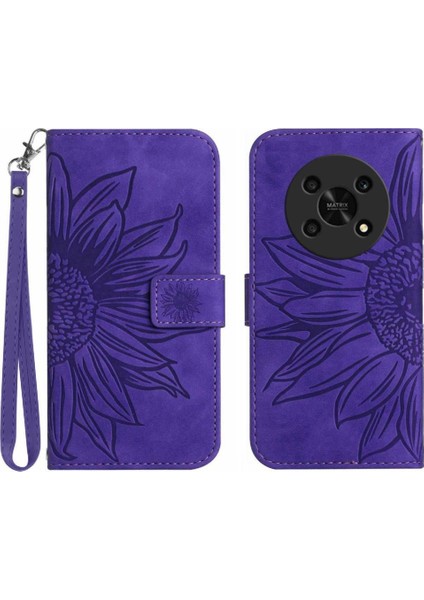 Onur Magic4 Lite 5g Için Kısa Kayış Flip Cüzdan Lüks Pu Telefon Kılıfı (Yurt Dışından)