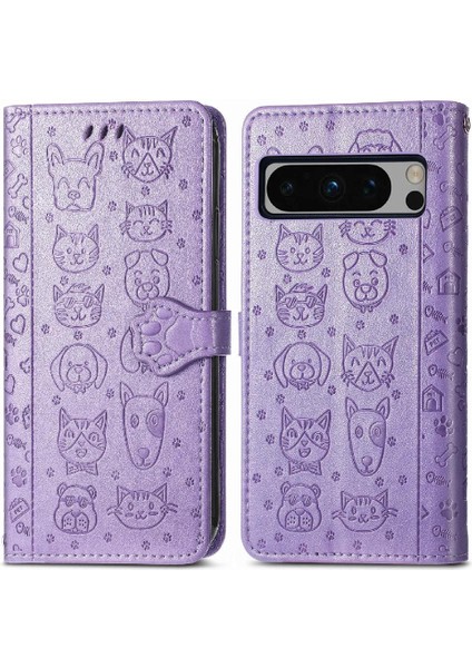 Google Piksel 8 Pro Flip Karikatür Hayvanlar Için Kısa Kayış Vaka Telefon Kılıfı (Yurt Dışından)