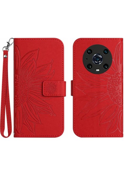 Onur Magic4 Pro Flip Cüzdan Için Kabartmalı Ayçiçeği Kısa Telefon Kılıfı (Yurt Dışından)