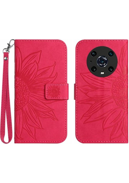 Onur Magic4 Pro Flip Cüzdan Için Kabartmalı Ayçiçeği Kısa Telefon Kılıfı (Yurt Dışından)