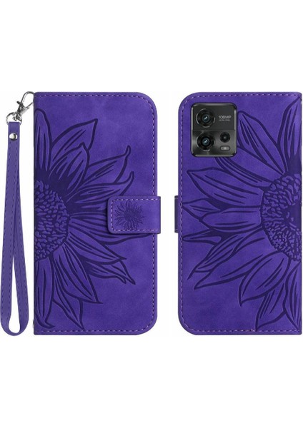 Motorola Moto G72 5g Flip Cüzdan Için Kabartmalı Ayçiçeği Pu Telefon Kılıfı (Yurt Dışından)