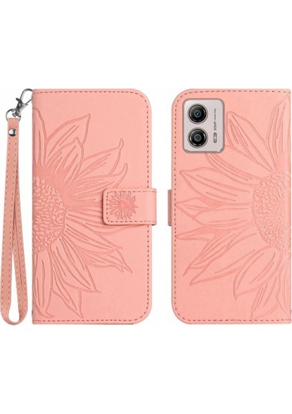 Motorola Moto G53 Flip Cüzdan Için Kabartmalı Ayçiçeği Kısa Telefon Kılıfı (Yurt Dışından)