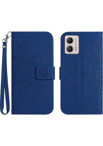 Motorola Moto G53 Flip Cüzdan Için Kabartmalı Ayçiçeği Kısa Telefon Kılıfı (Yurt Dışından)