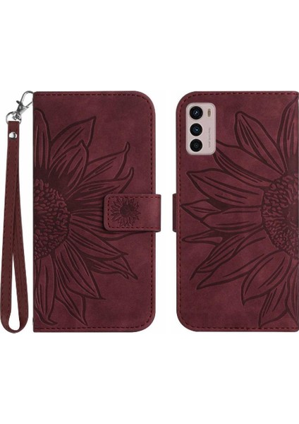 Motorola Moto G42 Kabartmalı Ayçiçeği Flip Cüzdan Pu Telefon Kılıfı (Yurt Dışından)