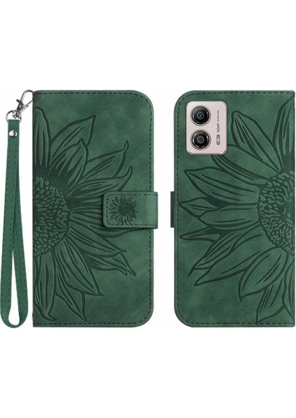 Motorola Moto G53 Flip Cüzdan Için Kabartmalı Ayçiçeği Kısa Telefon Kılıfı (Yurt Dışından)
