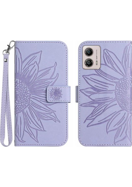 Motorola Moto G53 Flip Cüzdan Için Kabartmalı Ayçiçeği Kısa Telefon Kılıfı (Yurt Dışından)