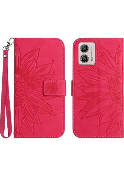 Motorola Moto G53 Flip Cüzdan Için Kabartmalı Ayçiçeği Kısa Telefon Kılıfı (Yurt Dışından)