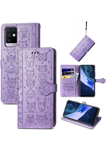 Infinix Not 10 Karikatür Hayvanlar Için Kısa Kayış Flip Case Telefon Kılıfı (Yurt Dışından)