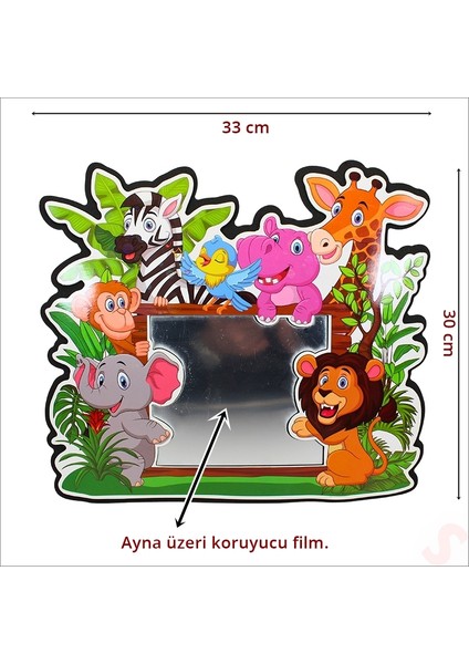 Süsle Bebek ve Parti Safari Sevimli Hayvanlar Aynalı Duvar Stickerı, 33CM x 30CM