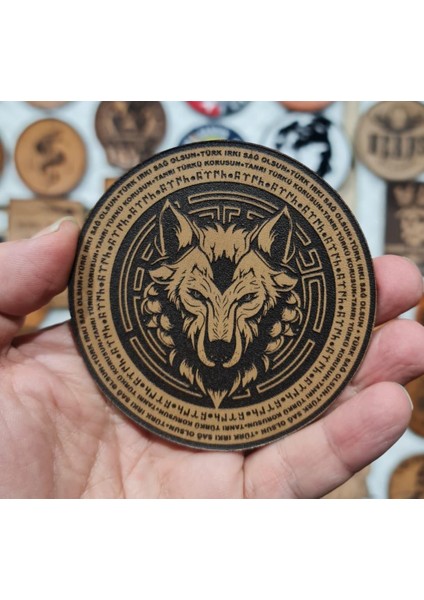 Seyhan Askeri Malzeme Tanrı Türkü Korusun - Türk Irkı Sağ Olsun -Bozkurt - Deri Peç - Arma - Wolf Leather Patch