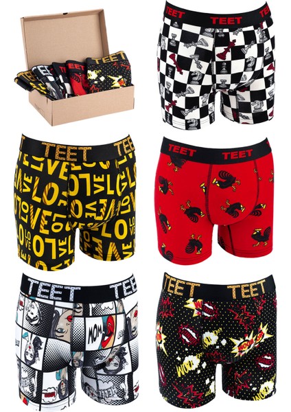 Teet Erkek Boxer Pamuklu Desenli Deluxe 5'li Set