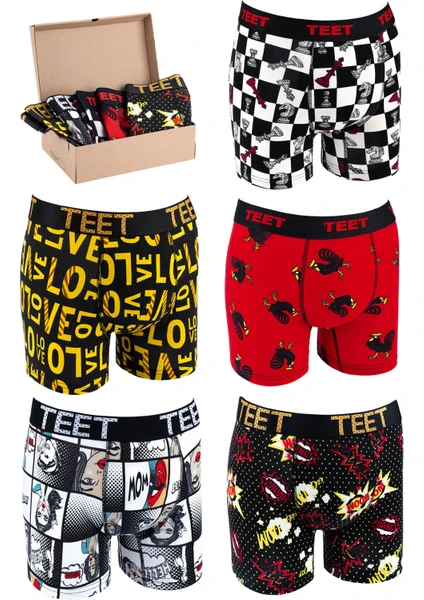 Teet Erkek Boxer Pamuklu Desenli Deluxe 5'li Set