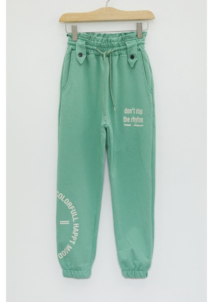 Yeşil Colorfull Baskılı Beli Lastikli Kız Çocuk Eşofman Altı 17729