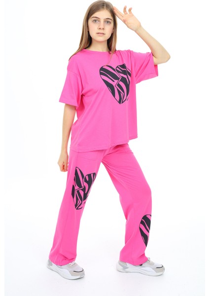 Fuşya Kalp Baskılı Kız Çocuk Takım 17890 fiyatları
