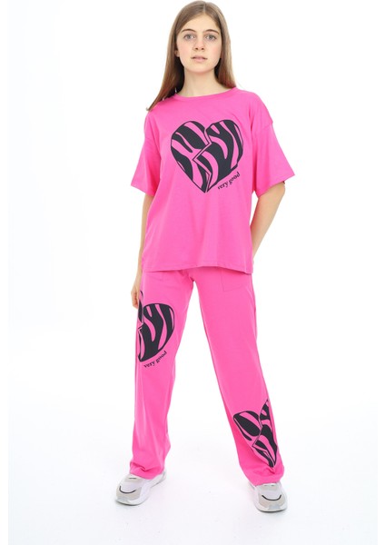 Fuşya Kalp Baskılı Kız Çocuk Takım 17890 fırsatları