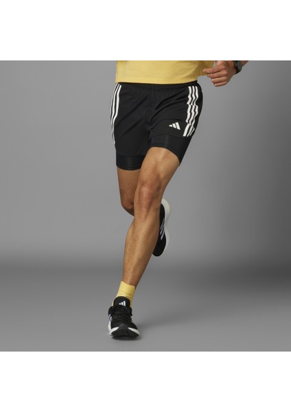 Own The Run 3 Stripes 2 In 1 Erkek Siyah Şort