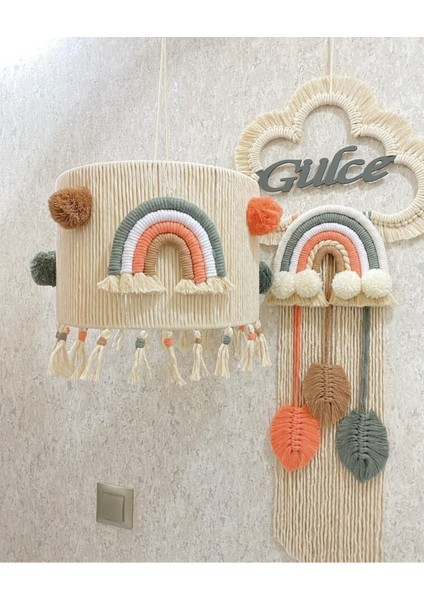 Bebek/çocuk Odası Özel Tasarım Makrome Avize - Isimli Kapı Süsü 2li Set