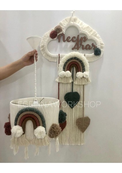 Bebek/çocuk Odası Özel Tasarım Erkek-Kız Bebek Makrome Isimli Kapı Süsü Avize 2li Set