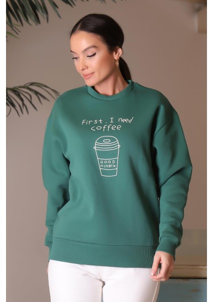 Uzun Kollu Yeşil Kadın Sweatshirt 0850-2K4