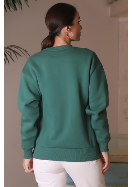Uzun Kollu Yeşil Kadın Sweatshirt 0850-2K4
