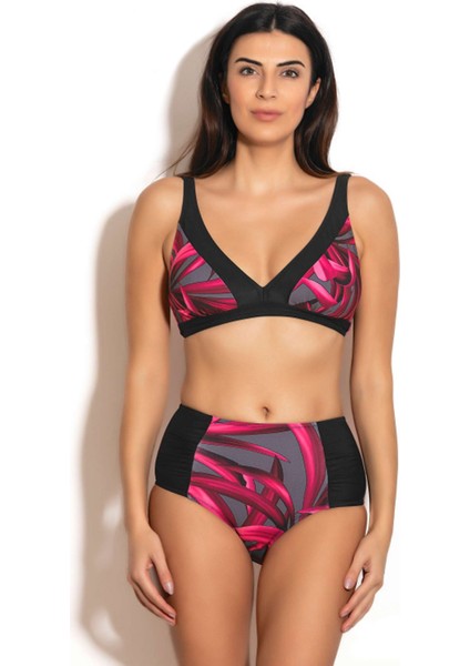Kadın Yüksek Bel Toparlayıcı Geniş Üçgen Bikini Takımı 3247-2