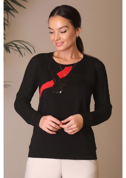 Pul Işlemeli Bisiklet Yaka Siyah Kadın Kazak 00629-2K4 fiyatları