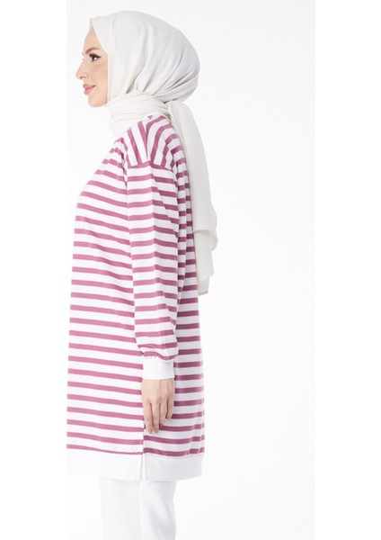 23925-LILA Çizgili Tunik