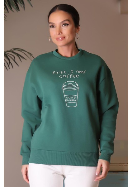 Uzun Kollu Yeşil Kadın Sweatshirt 0850-2K4