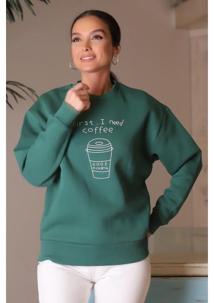 Uzun Kollu Yeşil Kadın Sweatshirt 0850-2K4 fırsatları