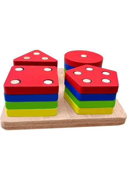 Wooden Toys Doğal Ahşap Eğitici Oyuncak Kare 4'lü Sütun Geometrik Şekil HMH-048