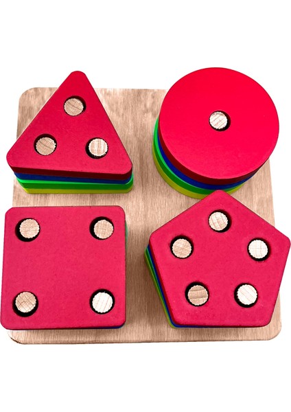 Wooden Toys Doğal Ahşap Eğitici Oyuncak Kare 4'lü Sütun Geometrik Şekil HMH-048