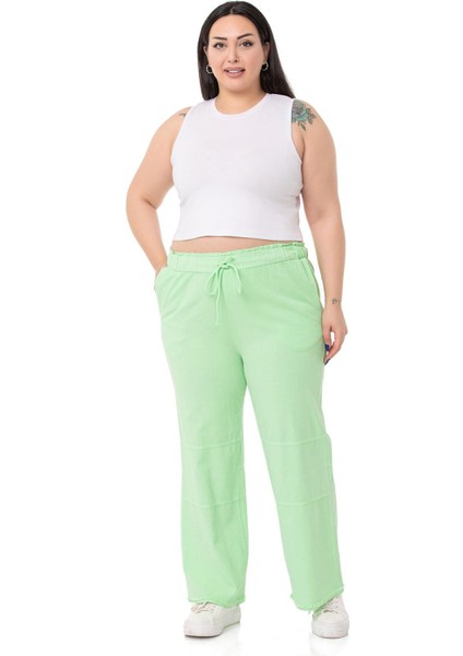 Büyük Beden Paçası Püsküllü Dizi Dikiş Detaylı Cepli Yeşil Pantolon fiyatları