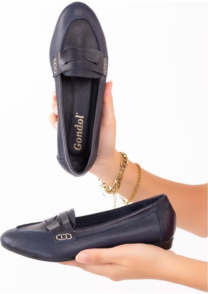 Kadın Deri Loafer Babet ANL.6184 - Lacivert - 40