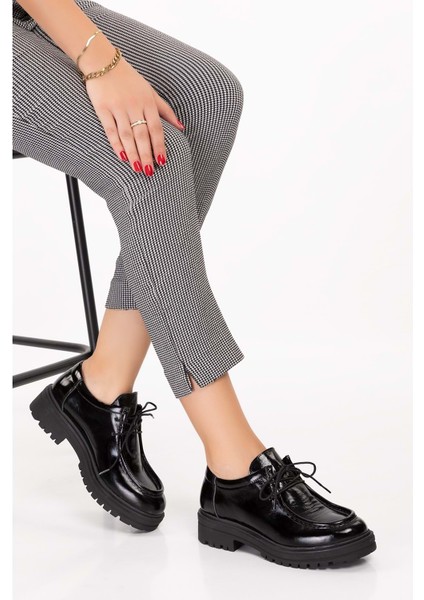 Deri Kalın Taban Hafif Oxford Ayakkabı ANL.2420 - Siyah Rugan - 39