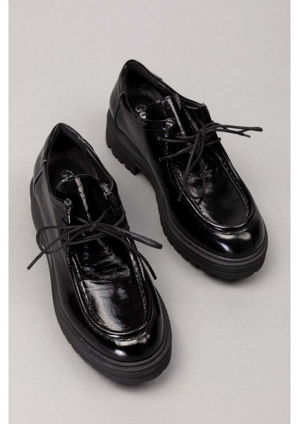Deri Kalın Taban Hafif Oxford Ayakkabı ANL.2420 - Siyah Rugan - 39 modelleri