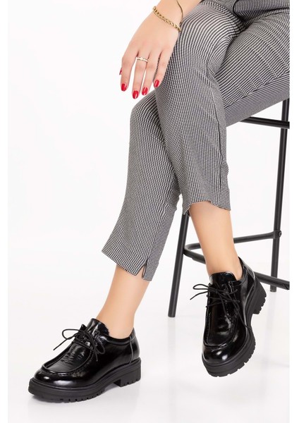 Deri Kalın Taban Hafif Oxford Ayakkabı ANL.2420 - Siyah Rugan - 39 indirimleri