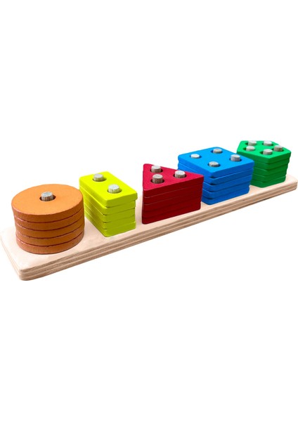 Wooden Toys Doğal Ahşap Eğitici Oyuncak Dikdörtgen 5'li Sütun Geometrik Şekil HMH-055