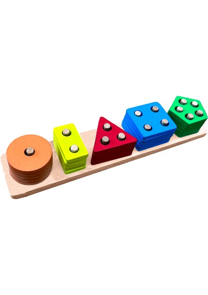 Wooden Toys Doğal Ahşap Eğitici Oyuncak Dikdörtgen 5'li Sütun Geometrik Şekil HMH-055