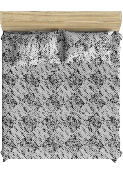 Pamuklu Polycotton Geometrik Ücgenler 160X200 + 2*(50X70) Yüksek Kenarlı Çift Kişilik Lastikli Çarşaf Takımı