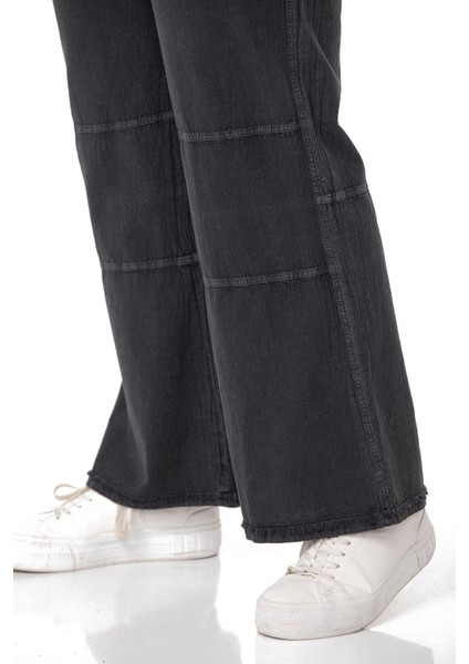 Büyük Beden Paçası Püsküllü Dizi Dikiş Detaylı Cepli Siyah Pantolon indirimleri